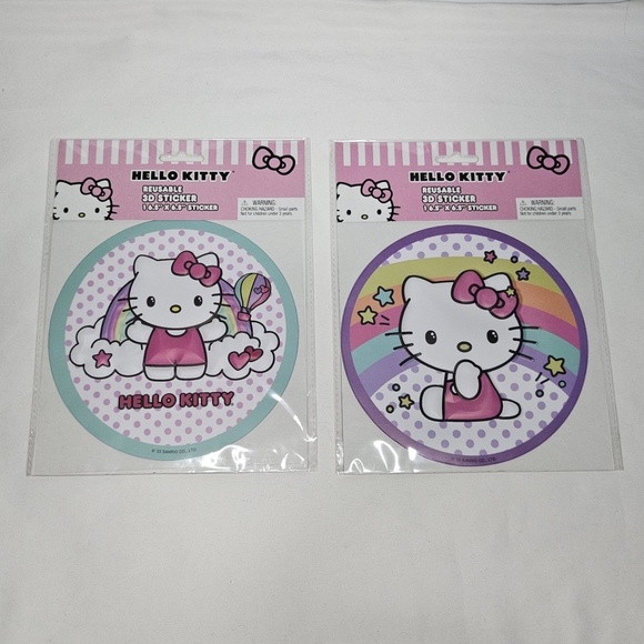 New Set 2 Sanrio Hello Kitty Reusable 3D Puffy Sticker Rainbow Dots 6.5" - Picture 1 of 5